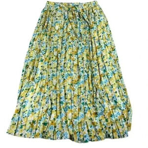 [L]Joie yellow Floral Maxi Lined Pleated Pull On Skirt  with Waist Belt